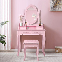 ML-Design Table de maquillage rose rustique table de coiffeuse avec miroir et tabouret MDF