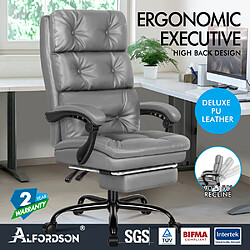 ALFORDSON Chaise de Bureau Ordinateur Siège en Cuir PU Travail Inclinable Jeu Gris