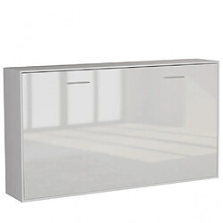 Inside 75 Armoire lit horizontale escamotable STRADA-V2 structure blanc mat façade blanc brillant couchage 90*200 cm. 