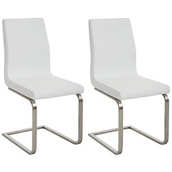 Decoshop26 Lot de 2 chaises de salle à manger style cantilever en PVC blanc pieds forme luge en acier inoxydable 10_0001596 