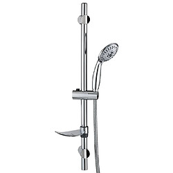 Wirquin Colonne Barre de douche chromee entraxe reglable 70 cm douchette 4 jets mobile Combiné Barre de douche chromee entraxe reglable 70 cm et douchette 4 jets mobile. Porte savon et...