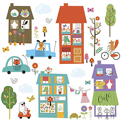 Thedecofactory VILLE - Stickers repositionnables petite ville multicolore avec ses habitants