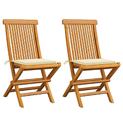 vidaXL Chaises de jardin et coussins crème lot de 2 Bois teck massif 