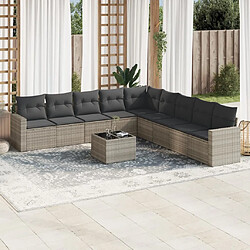 vidaXL Salon de jardin avec coussins 10 pcs gris clair résine tressée 