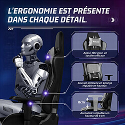 Lexzurn Chaise Gaming Résistant à 150kg, Fauteuil Gaming Inclinable 155°Châssis de l'Assise en Métal Revêtement Similicuir Réglages Ergonomiques Complets Gris et Noir