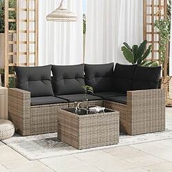 vidaXL Salon de jardin 5 pcs avec coussins gris résine tressée