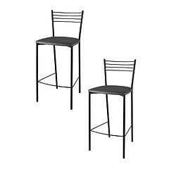 T M C S Tommychairs - Set 2 tabourets ELENA, structure en acier noir mat, assise en cuir artificiel gris métallisé