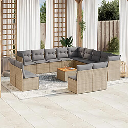 Maison Chic Ensemble Tables et chaises à dîner d'extérieur 14 pcs avec coussins,Salon de jardin mélange beige résine tressée -GKD856177