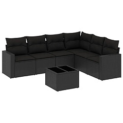 vidaXL Salon de jardin 7 pcs avec coussins noir résine tressée