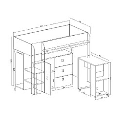 Acheter Abiks Meble TOLEDO 1 Lit superposé 203,3/106,6/125 (blanc/blanc/noir)