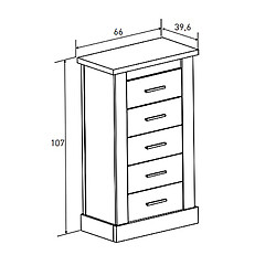 Pegane Chiffonnier avec 5 tiroirs coloris Chêne cambrian, blanc - Longueur 66 x profondeur 39,6 x hauteur 107 cm