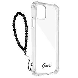 Guess Maroquinerie Coque iPhone 12 et 12 Pro Antichoc Transparent Bijou à Perle Bracelet Noir Guess