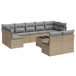 vidaXL Salon de jardin avec coussins 10 pcs beige résine tressée