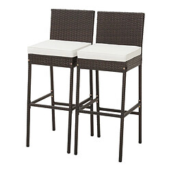 Helloshop26 Tabourets de bar lot de 2 avec coussins en rotin cadre en métal hauteur siège 76 cm pour jardin balcon patio marron 20_0006578