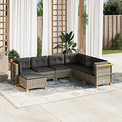 vidaXL Salon de jardin avec coussins 7 pcs gris résine tressée