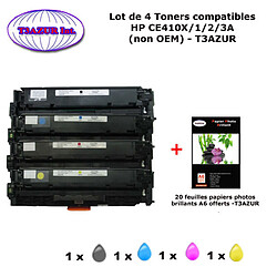 4 Toners génériques HP CE410X, CE410X, CE411A, CE412A, CE413A, HP 305X +20f papiers photos A6 -T3AZUR