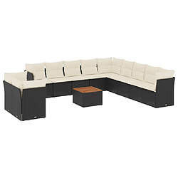 vidaXL Salon de jardin 12 pcs avec coussins noir résine tressée