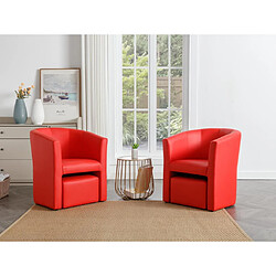 Vente-Unique Fauteuil cabriolet et pouf en simili rouge JOVANA 