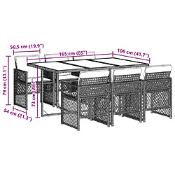 vidaXL Ensemble à manger de jardin et coussins 7 pcs marron rotin pas cher