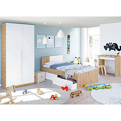 Dansmamaison Chambre enfant complète 90x190 Blanc/Chêne - TOZA n°2