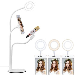 Wewoo Lumière Selfie Support de téléphone portable universel de sonnerie avec clip microphone & réglage de la en 3 couleurs, pour enregistrement en studio, diffusion en direct, live show, KTV, etc. blanc 