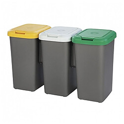 Totalcadeau 3 Poubelles de recyclage faite en plastique gris (77 X 32 x 47,5 cm) pas cher