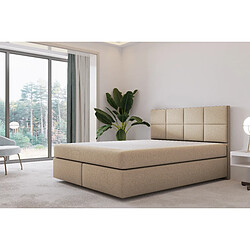 TRADA Lit adulte 180x200 cm Mallorca – lit suspendu avec matelas ressorts ensachés et matelas bonnell – tissu velours - beige