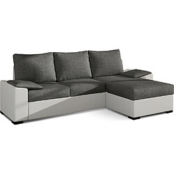 VENESETTI Canapé d'angle convertible en tissu gris et simili blanc, angle droit (vu de face), LUCAS 