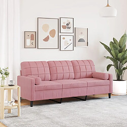 vidaXL Canapé 3 places avec oreillers décoratifs rose 180 cm velours