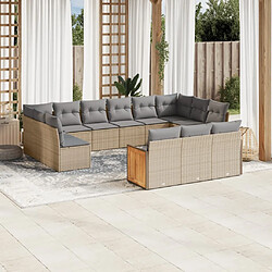 Maison Chic Salon de jardin avec coussins 13 pcs | Ensemble de Table et chaises | Mobilier d'Extérieur beige résine tressée -GKD76893