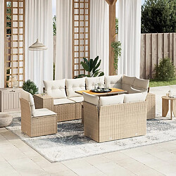 vidaXL Salon de jardin avec coussins 9 pcs beige résine tressée