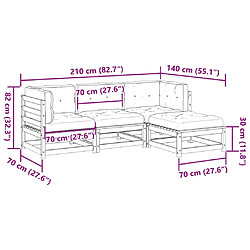 vidaXL Salon de jardin 4 pcs avec coussins cire marron bois pin massif pas cher