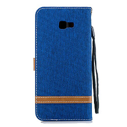 Avis Etui en PU tissu jean bicolore bleu bébé pour votre Samsung Galaxy J4 Plus/J4 Prime