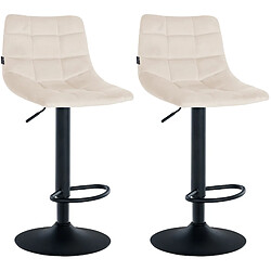 Decoshop26 Lot de 2 tabourets de bar en velours crème base métal noir réglable en hauteur et repose-pieds TDB10625 