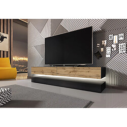 VIVALDI Meuble TV - FLY - 140 cm - noir mat/chêne wotan avec LED - style moderne