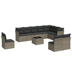 Maison Chic Salon de jardin 11 pcs avec coussins | Ensemble de Table et chaises | Mobilier d'Extérieur gris résine tressée -GKD24469