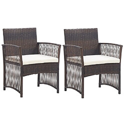 vidaXL Fauteuils de jardin et coussins lot de 2 Marron Résine tressée