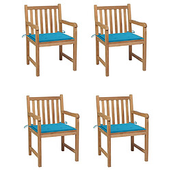 vidaXL Chaises de jardin lot de 4 et coussins bleu Bois de teck solide 