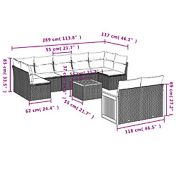 Acheter vidaXL Salon de jardin 10 pcs avec coussins noir résine tressée