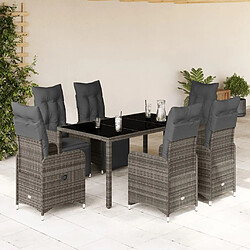 vidaXL Ensemble de bistro de jardin 7 pcs coussins gris poly rotin