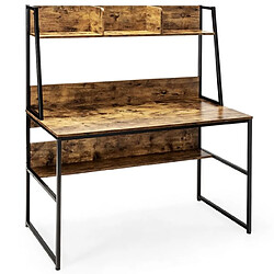 Helloshop26 Bureau avec niche et bibliothèque table d'étude de 120 cm table de travail pour ordinateur portable peu encombrant marron rustique 20_0007969