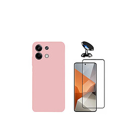 Kit de film en verre trempé de la couverture 5D + couvercle de silicone liquide + SuppOrt Magnétique Phonecare pour Xiaomi Redmi Note 13 Pro - rose 