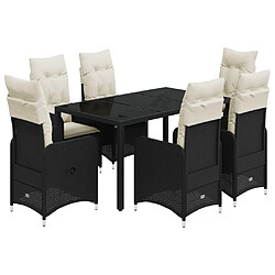 vidaXL Ensemble de bistro de jardin 7 pcs coussins noir poly rotin