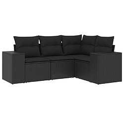 vidaXL Salon de jardin 4 pcs avec coussins noir résine tressée