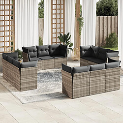 vidaXL Salon de jardin avec coussins 12 pcs gris clair résine tressée