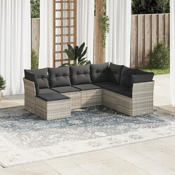 vidaXL Salon de jardin avec coussins 7 pcs gris clair résine tressée