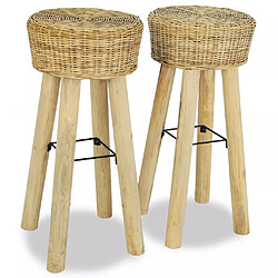 Helloshop26 Lot de deux tabourets de bar design chaise siège rotin naturel beige 1202165