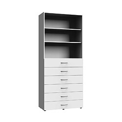 Pegane Etagère avec 6 tiroirs et 2 tablettes coloris blanc - longueur 80 x hauteur 185 x profondeur 40 cm 