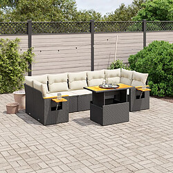 vidaXL Salon de jardin 8 pcs avec coussins noir résine tressée