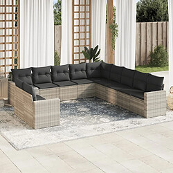 vidaXL Salon de jardin 11 pcs avec coussins gris clair résine tressée 